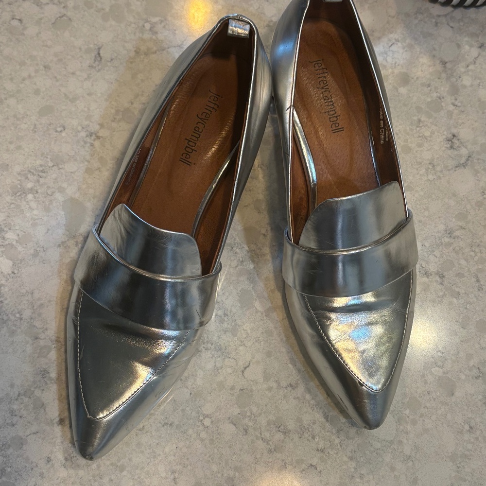 JEFFERY CAMPBELL METALLIC SILVER BLOCK HEEL SIZE 8.5 SHOES